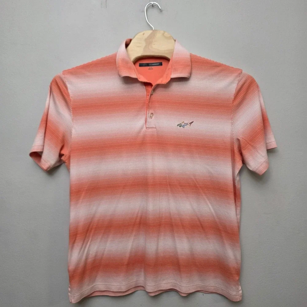 Greg Norman Polo Shirt Mens XL Orange Striped‎ Pima Cotton Golf Athletic